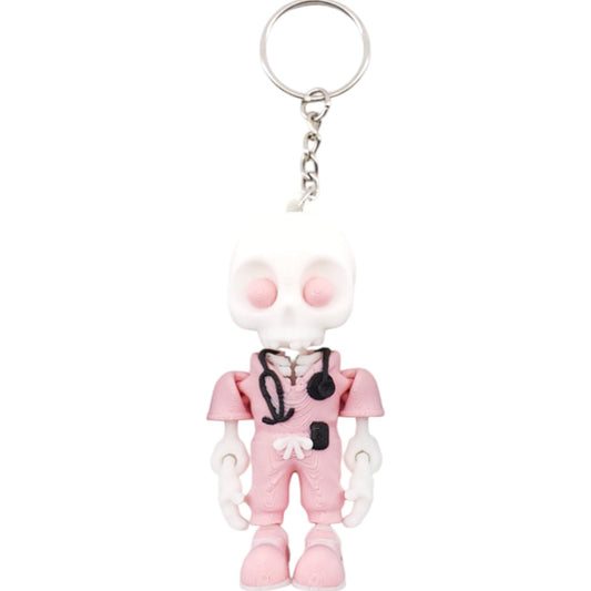 3-Pack Articulated Skeleton Nurse Keychains – Poseable Medical Fidget Gift for Teens & Adults, Mini Skeleton in Scrubs with Keyring & Clip – 3D Printed in Canada (Pink)