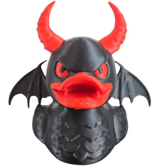 Demon Duck Figurine – Gothic Devil Duck with Red Horns & Bat Wings – Collectible Horror Rubber Duck Display for Teens & Adults – 3D Printed in Canada