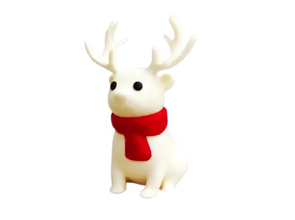 Cute Christmas Reindeer Figurine with Red Scarf – Minimalist Holiday Decoration – 3D Printed in Canada