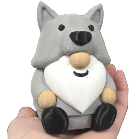 Wolf Gnome Figurine – Nordic Garden Mythical Decor for Shelf, Desk, or Fairy Village Scene – 3D Printed in Canada