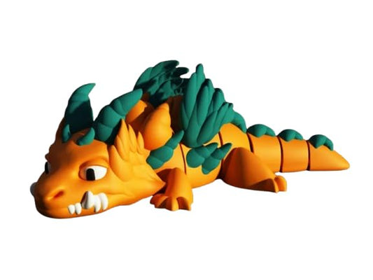 Articulated Orange Dragon Figure with Green Feathered Scales – Poseable Collectible for Teens and Adults – 3D Printed in Canada