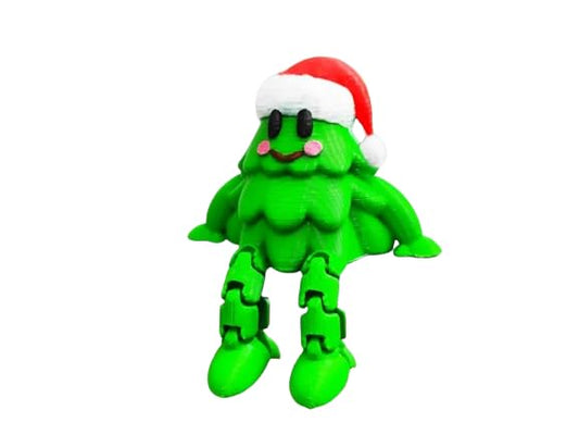 Articulated Christmas Tree Shelf Sitter – Festive Holiday Decoration with Santa Hat & Dangling Legs – 3D Printed in Canada