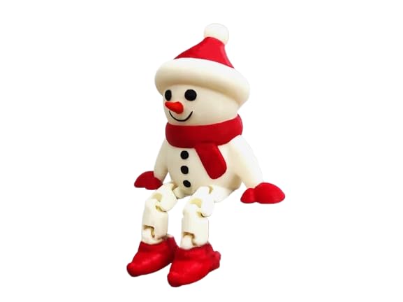 Articulated Christmas Snowman Figurine with Red Scarf and Hat – Festive Shelf Sitter – 3D Printed in Canada