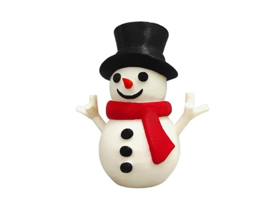 Adorable Smiling Snowman Figurine with Red Scarf and Top Hat – Festive Winter Holiday Decoration – 3D Printed in Canada