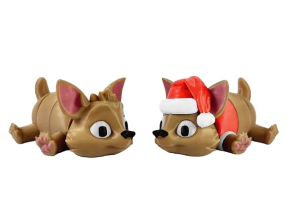 Adorable Christmas Dog Figurine – Articulated Collectible with Santa Hat – Holiday Desk Decor or Shelf Accent – 3D Printed in Canada
