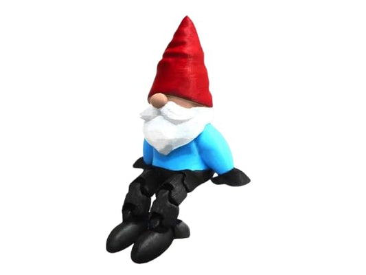 Charming Sitting Gnome Figurine with Dangling Legs – Festive Holiday Shelf Decor for Home or Office – 3D Printed in Canada