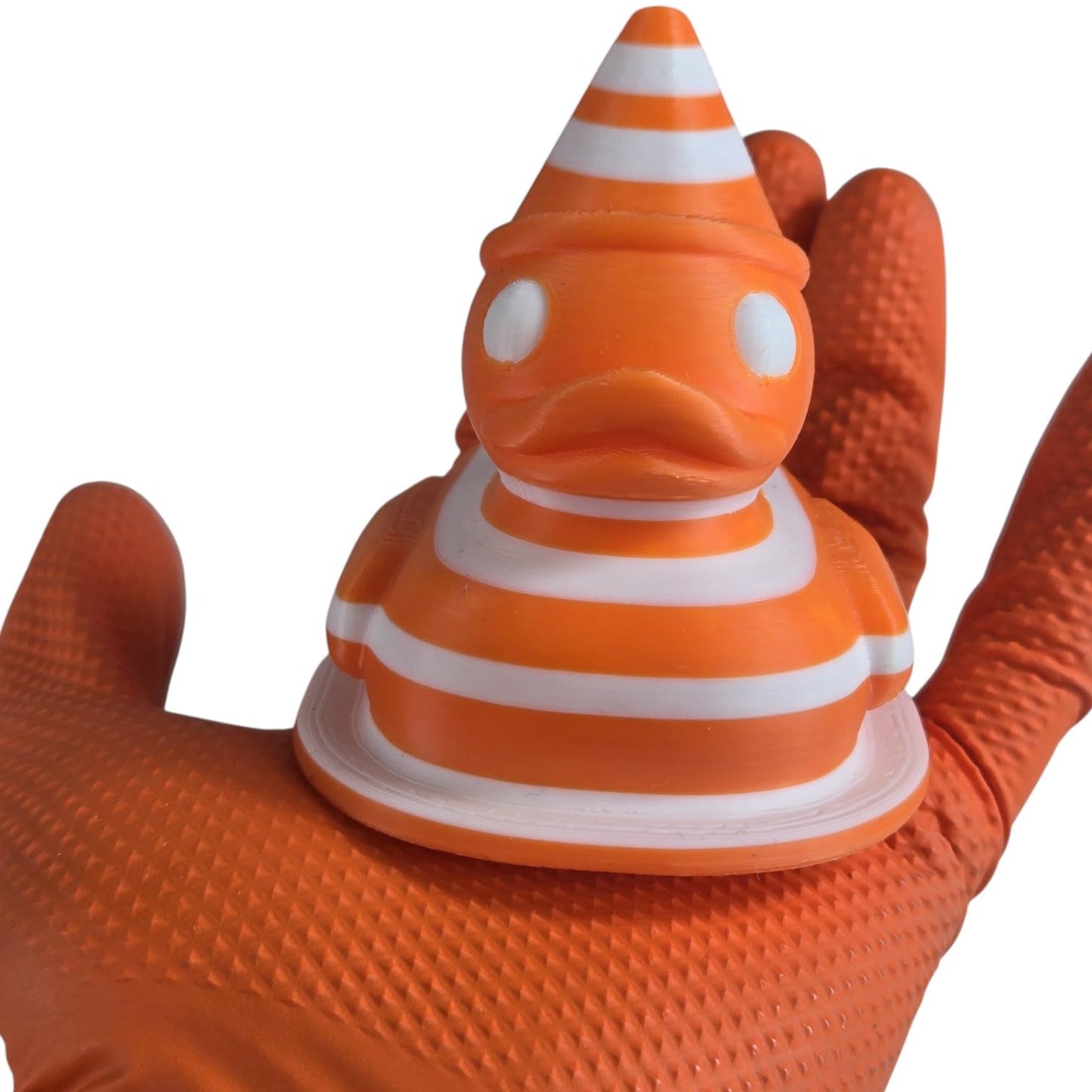 Traffic Cone Duck Figurine – Funny Striped Rubber Duck Collectible for Desk, Shelf or Gag Gift Décor – 3D Printed in Canada