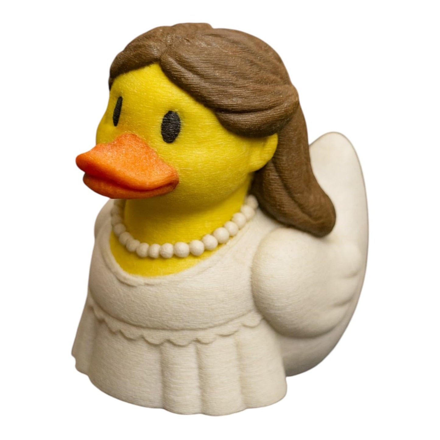 Wedding Bride Duck Figurine – Elegant Duck in Wedding Dress with Beaded Necklace & Veil Detail – Funny Bridal Shower Gift or Shelf Decor – 3D Printed in Canada