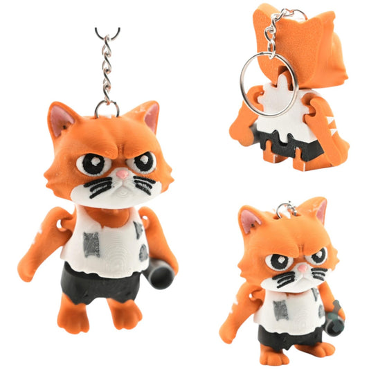3-Pack Angry Cat Keychains – Articulated Grumpy Cat Figurine with Bat, Funny Fidget Gift for Teens & Adults, Cute Orange Kitty Charm with Keyring & Clip – 3D Printed in Canada