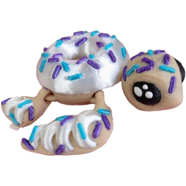 Donurtle Articulated Donut Turtle Figurine – Cute Dessert-Inspired Turtle with Sprinkles and Movable Limbs – Fun Shelf Decor or Collectible Gift – 3D Printed in Canada