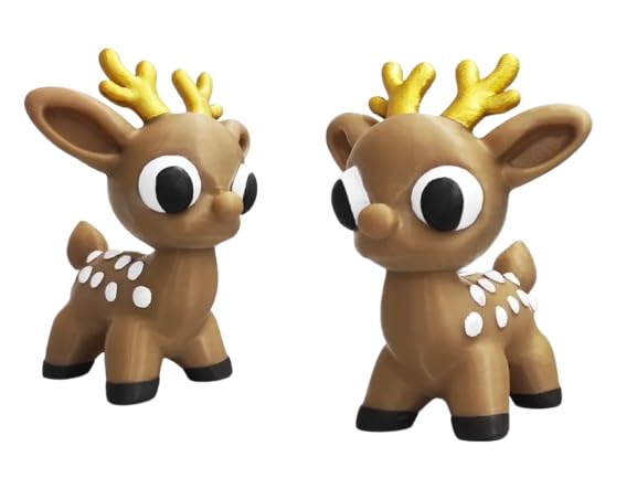 Adorable Christmas Reindeer Figurine – Festive Cute Holiday Deer Decoration with Golden Antlers – 3D Printed in Canada