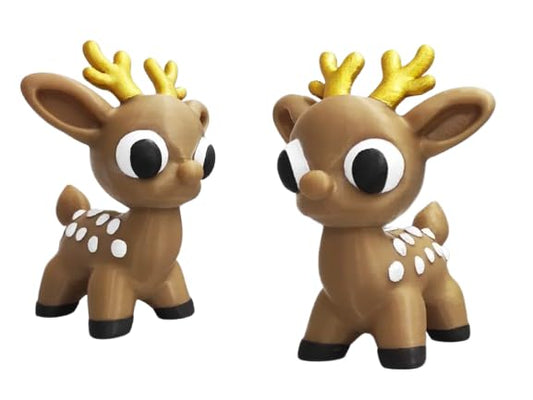Adorable Christmas Reindeer Figurine – Festive Cute Holiday Deer Decoration with Golden Antlers – 3D Printed in Canada