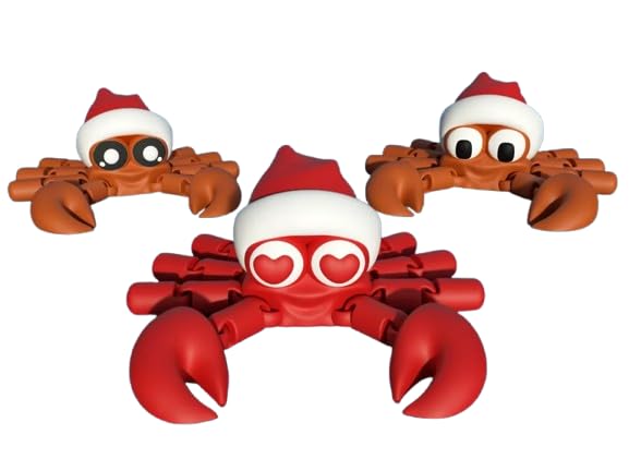 Articulated Christmas Crab with Santa Hat – Festive Poseable Décor for Holiday Displays – 3D Printed in Canada