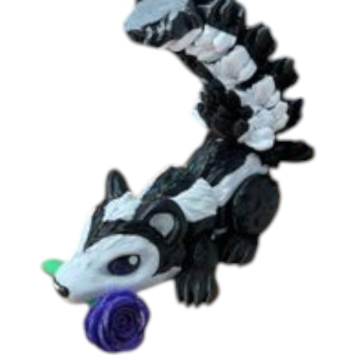Tiny Skunk Figurine with Purple Rose – Adorable Black & White Animal Collectible – Cute Desk Buddy & Nature-Inspired Décor – for Teens & Adults – 3D Printed in Canada