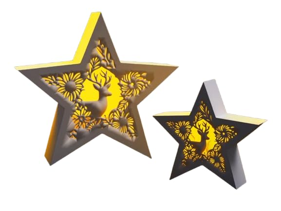 Shining Star Christmas Lantern with Reindeer Silhouette – Holiday LED Display Accent – 3D Printed in Canada