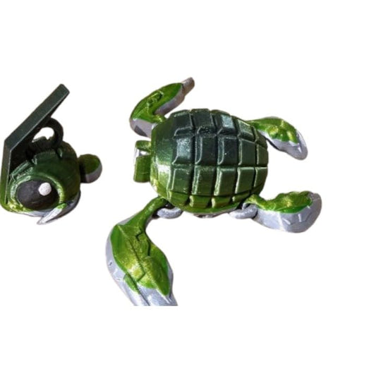 Grenurtle Articulated Turtle Figurine – Military-Style Green Turtle with Helmet and Movable Limbs – Collectible Desk Decor or Gift for Service Fans – 3D Printed in Canada