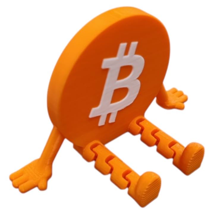 Articulated Bitcoin Buddy Figurine – 3D Printed Crypto Desk Toy with Poseable Limbs – Orange ₿ Bitcoin Collectible for Traders & Enthusiasts – 3D Printed in Canada