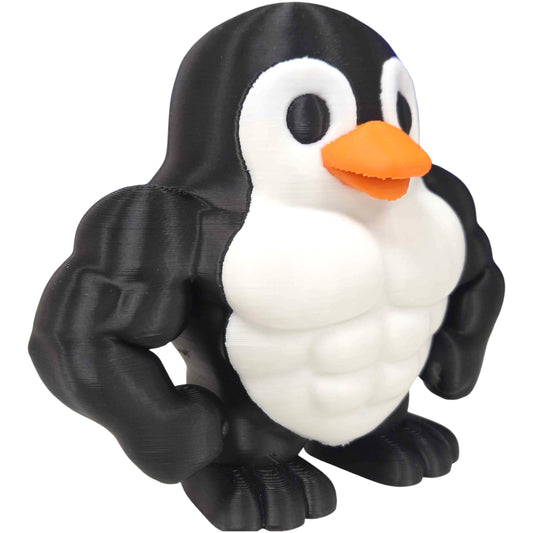 Muscular Penguin Figurine with Bodybuilder Physique – Funny Gym Penguin Sculpture for Powerlifting Desk, Fitness Shelf or Gag Gift – 3D Printed in Canada