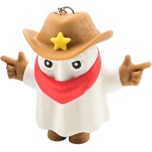 3-Pack Cowboy Ghost Keychains – Articulated Halloween Ghost with Hat & Bandana, Cute Spooky Fidget Charm for Teens & Adults, Fun Backpack or Zipper Clip – 3D Printed in Canada
