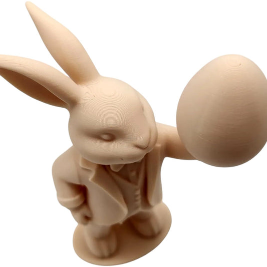 Tuxedo Easter Bunny Figurine Holding Egg – Festive Rabbit Decoration for Spring Displays & Easter Centerpieces – 3D Printed in Canada