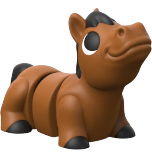 CCute Articulated Horse Figurine with Big Eyes – Brown Farm Animal Desk Fidget Toy for Teens & Adults – Posable Horse Collectible for Stress Relief & Decor – 3D Printed in Canada