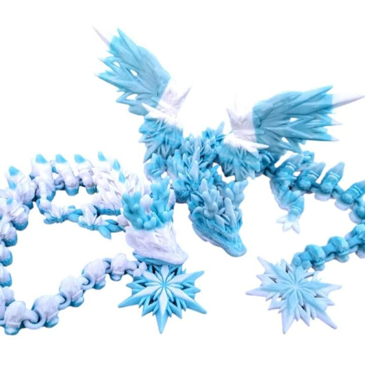 Winter Dragon – Articulated Snowflake Dragon Figurine with Crystal Details, Poseable Fantasy Decor – 3D Printed in Canada