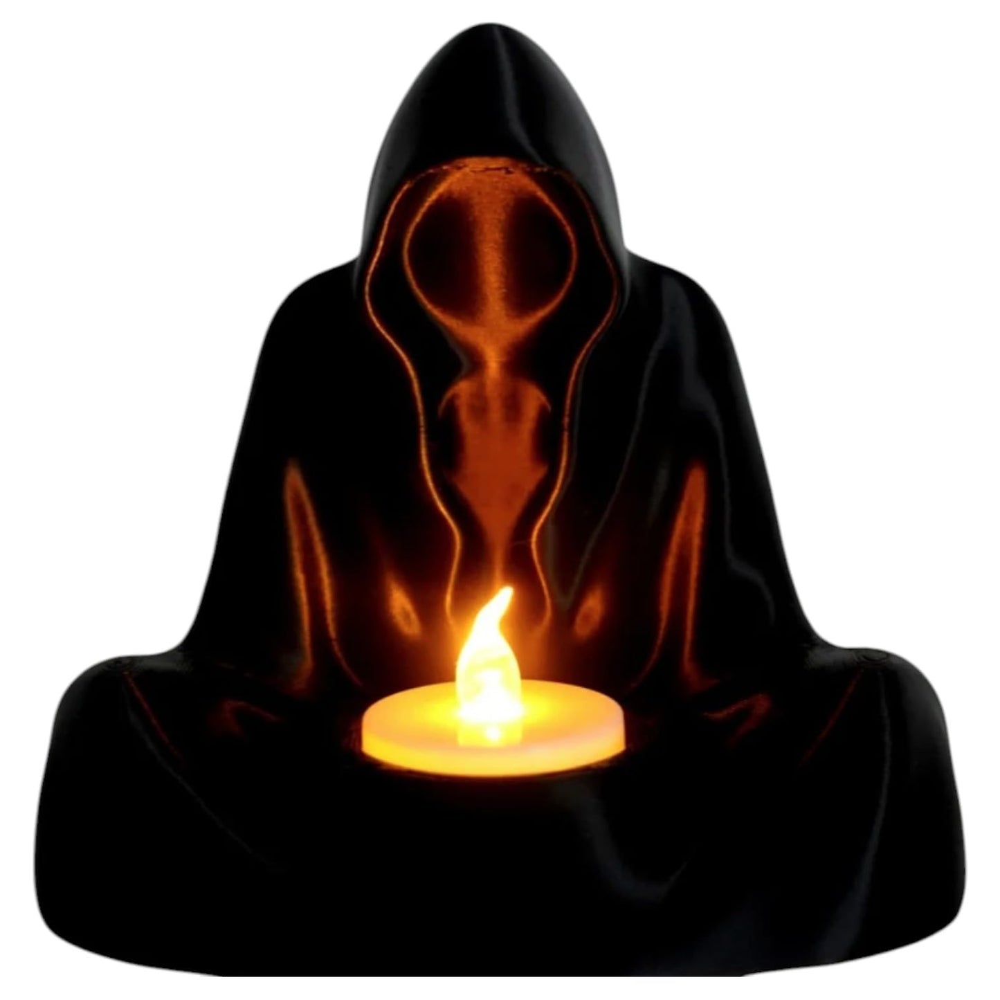 Hooded Figure LED Tea Light Holder – Faceless Cloaked Reaper Style 3D Printed Candle Cover for Spooky Ambiance & Gothic Decor – Battery Candle Not Included – 3D Printed in Canada
