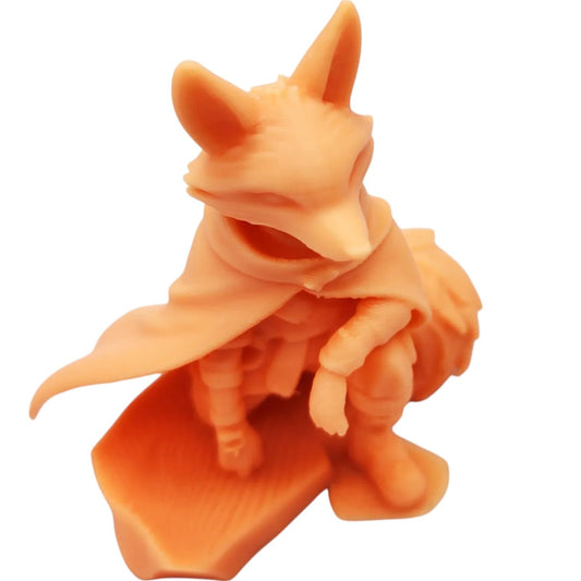 The Fearless Fox Figurine – Fox Hero Sitting on a Stone with Cape – Fantasy Miniature for Collecting, Display or Painting – 3D Printed in Canada
