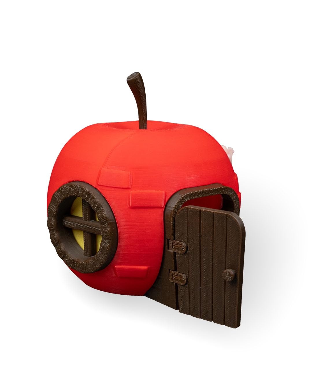 Apple Shed Fairy House – Whimsical Decorative Storage with Door & Worm Buddy – Playful Apple Figurine – 3D Printed in Canada