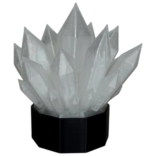 Crystal Cluster LED Light Cover – Fantasy Quartz Style 3D Printed Tea Light Lamp Topper, Translucent White – LED Candle Not Included – 3D Printed in Canada