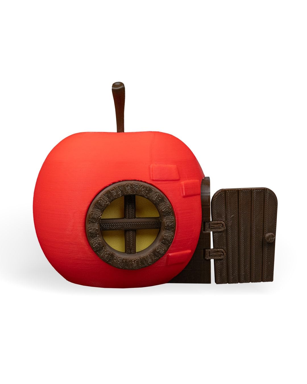 Apple Shed Fairy House – Whimsical Decorative Storage with Door & Worm Buddy – Playful Apple Figurine – 3D Printed in Canada