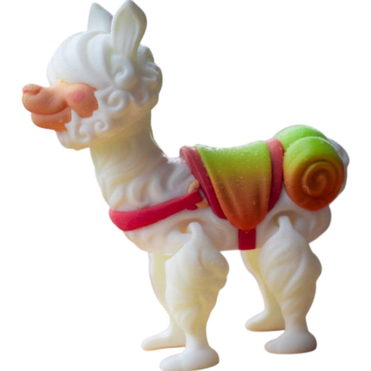 Adorable Articulated Alpaca – Poseable White Llama Figurine with Colorful Saddle for Teens & Adults – 3D Printed in Canada