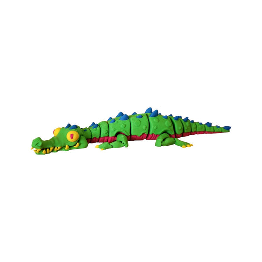 Twisty Crocodile Figure – Articulated Gator Fidget Toy for Stress Relief, Desk Decor & Collectors – Bright Green, Red & Blue Reptile Figurine – 3D Printed in Canada