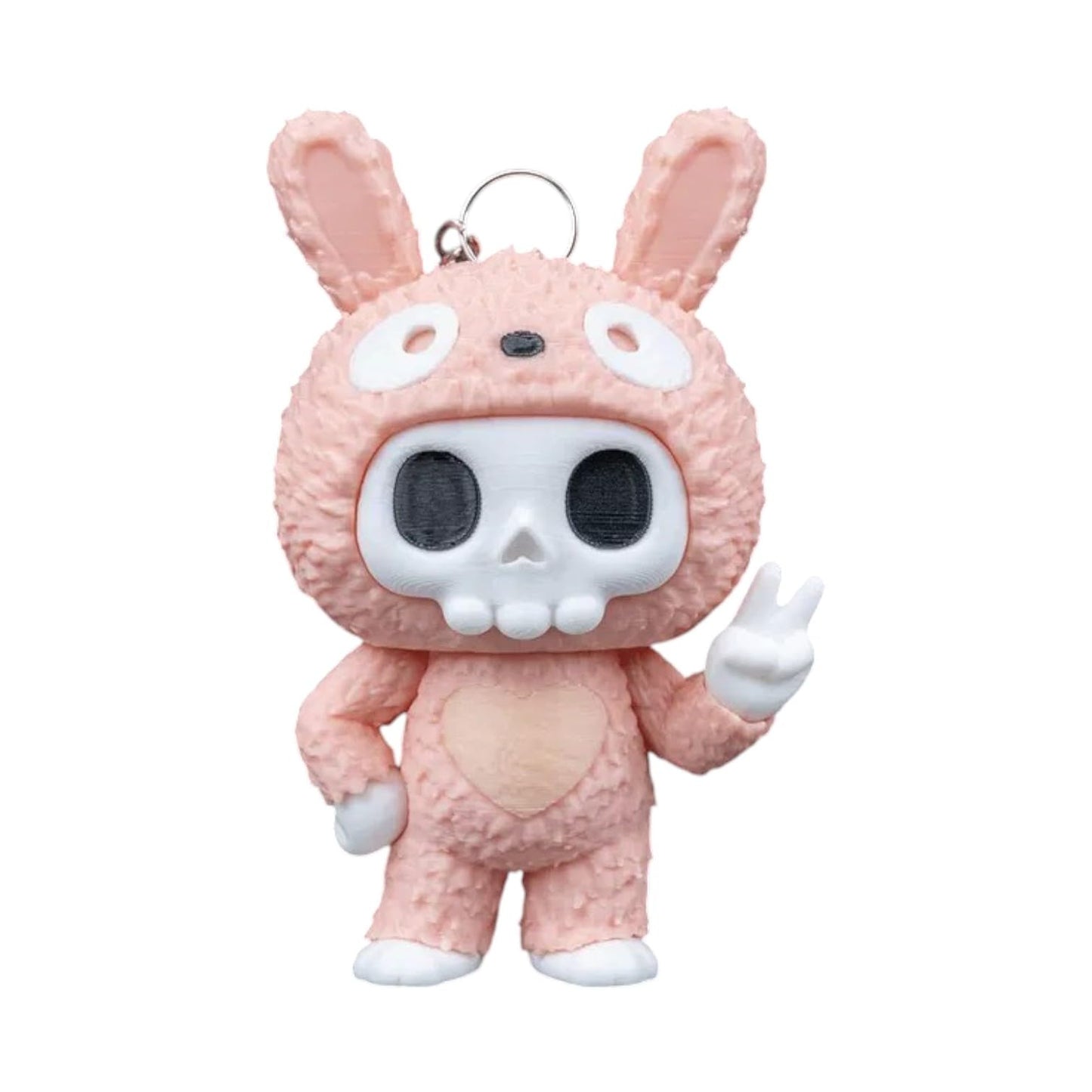 Skubbies – Tuff Pink Bunny Skeleton Mini Figurine Collectible, 2" – Pack of 5 with Keychain Ring Connector – Cute Backpack & Purse Accessory for Teens & Adults – 3D Printed in Canada