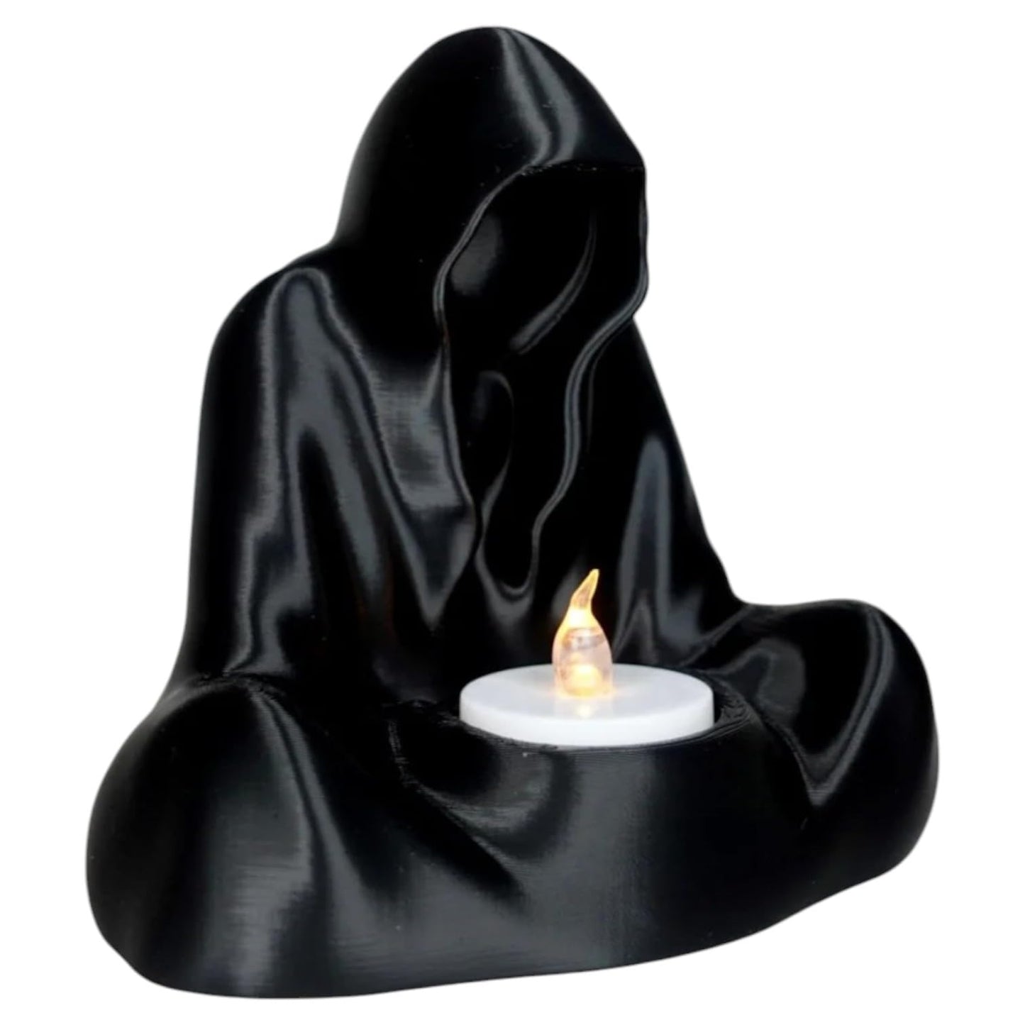 Hooded Figure LED Tea Light Holder – Faceless Cloaked Reaper Style 3D Printed Candle Cover for Spooky Ambiance & Gothic Decor – Battery Candle Not Included – 3D Printed in Canada