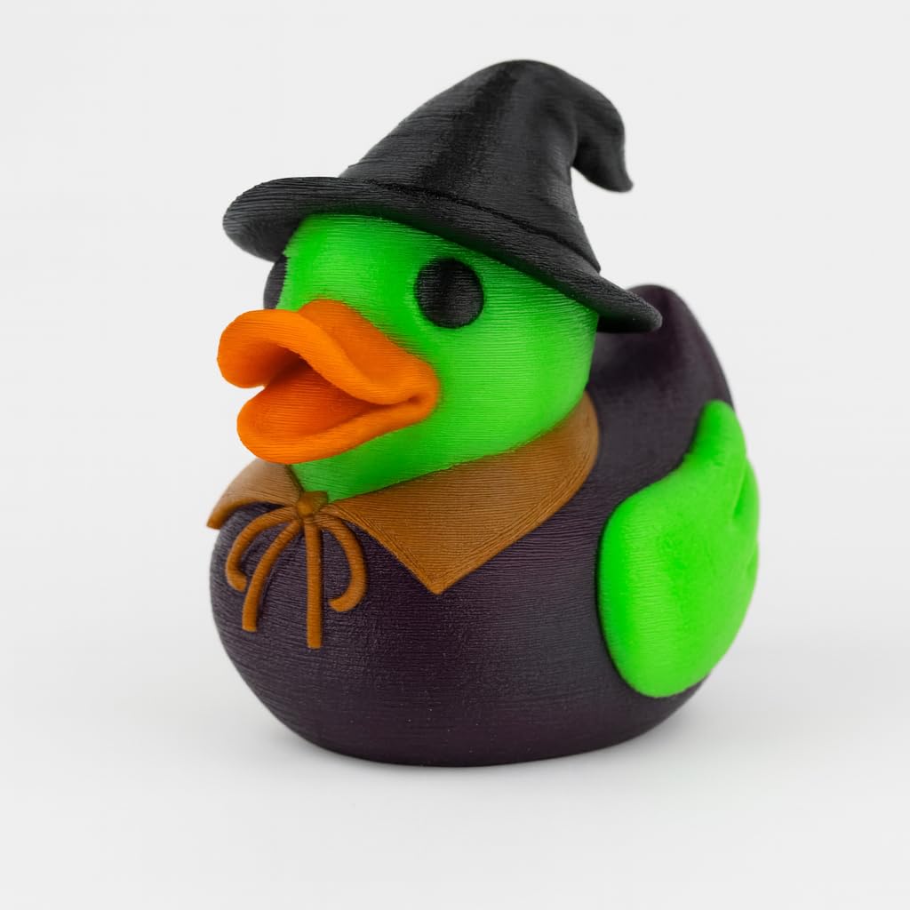 Witch Duck Figurine – Cute Green Rubber Duck Halloween Hybrid with Hat & Cloak – 3D Printed in Canada