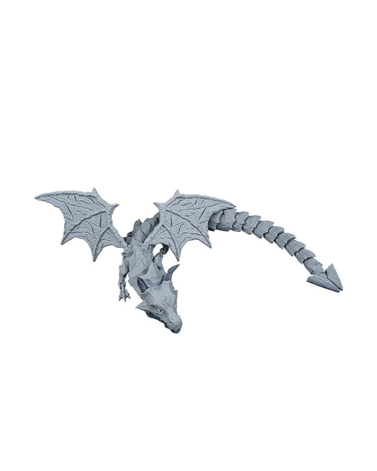 The Lithic Titan Stone Dragon Figurine – Articulated Fidget Sculpture with Rock-Textured Wings and Tail – Fantasy Desk Decor – 3D Printed in Canada