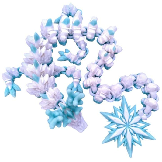 Winter Dragon – Articulated Snowflake Dragon Figurine with Crystal Details, Poseable Fantasy Decor – 3D Printed in Canada