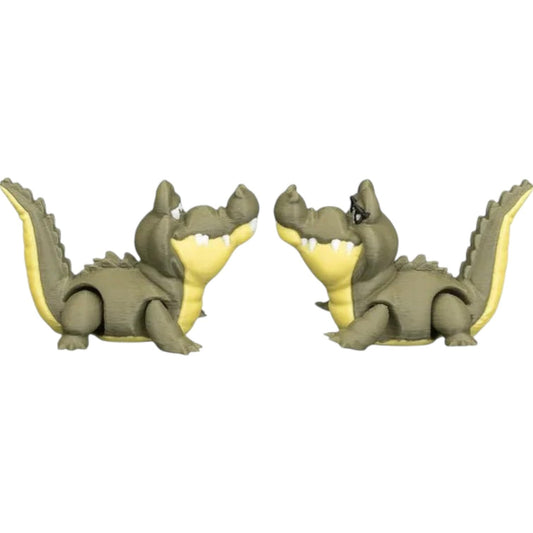 Adorable Crocodile Figurine Pair – Cute Sitting Alligator Statues with Goofy Faces for Desk, Shelf, or Gift Display – 3D Printed in Canada