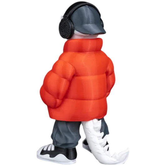 Korbr’anul “Bryan” Urban Monster Figurine – 3D Printed Fantasy Creature with Headphones & Red Puffer Jacket – Designer Shelf Display for Teens & Adults – 3D Printed in Canada