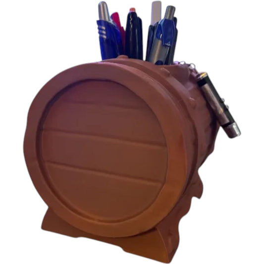 Rustic Barrel Pen Holder for Desk – Vintage Barrel-Style Organizer for Pens, Brushes, and Office Supplies – 3D Printed in Canada