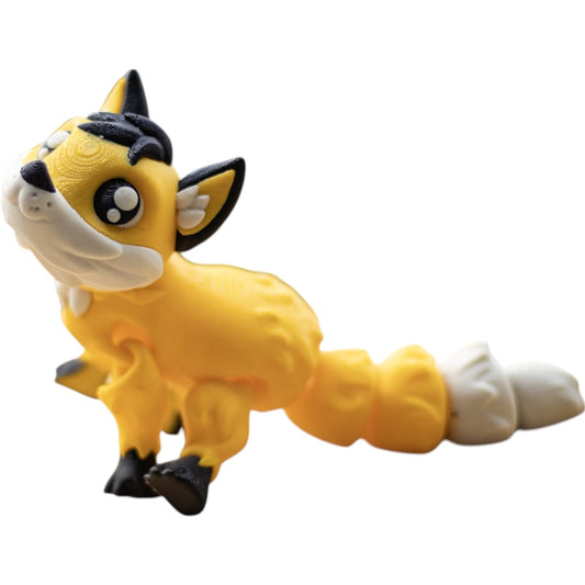 Adorable Articulated Fox Figurine – Poseable Yellow Woodland Creature Desk Companion for Teens & Adults – 3D Printed in Canada