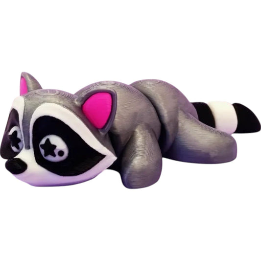 Adorable Articulated Raccoon Figurine – Cute Poseable Woodland Animal with Starry Eyes – 3D Printed in Canada