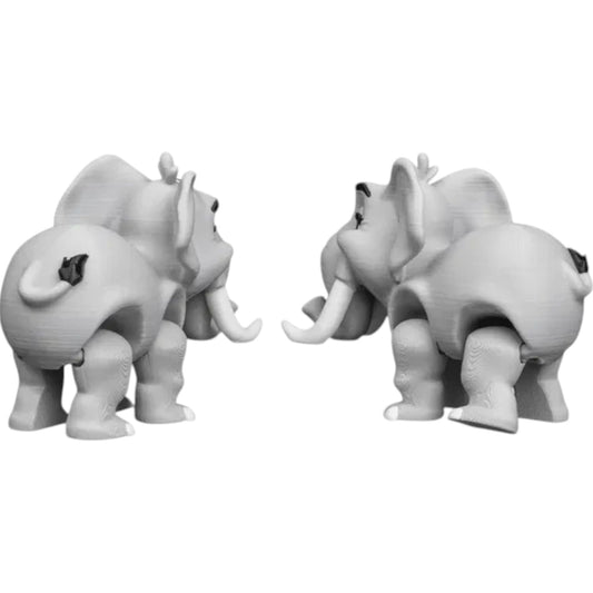 Elephant Couple Figurine Set – Articulated 3D Printed Elephants with Expressive Faces – Cute Desktop Companion Duo, Shelf Decor, or Collectible Gift for Adults – 3D Printed in Canada