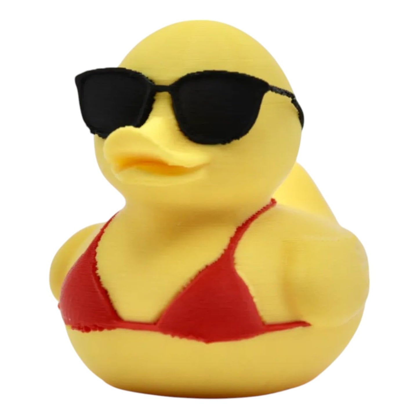 Bikini Duck Figurine with Sunglasses – Funny Yellow Bath-Themed Sculpture for Desk or Shelf Display – Great Gag Gift or Collectible Décor – 3D Printed in Canada