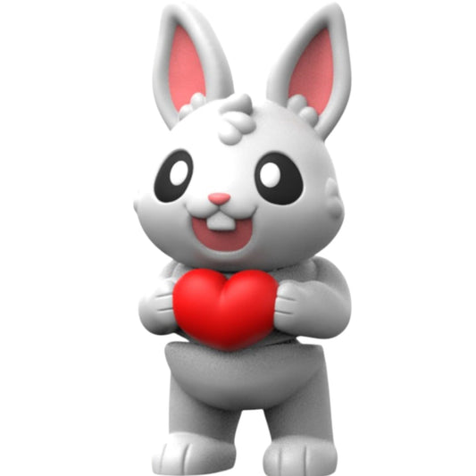 Valentine’s Articulated Bunny Figurine with Big Eyes – Cute Rabbit Holding Red Heart for Desk Decor, Gifting & Stress Relief – Romantic Fidget Toy for Teens & Adults – 3D Printed in Canada