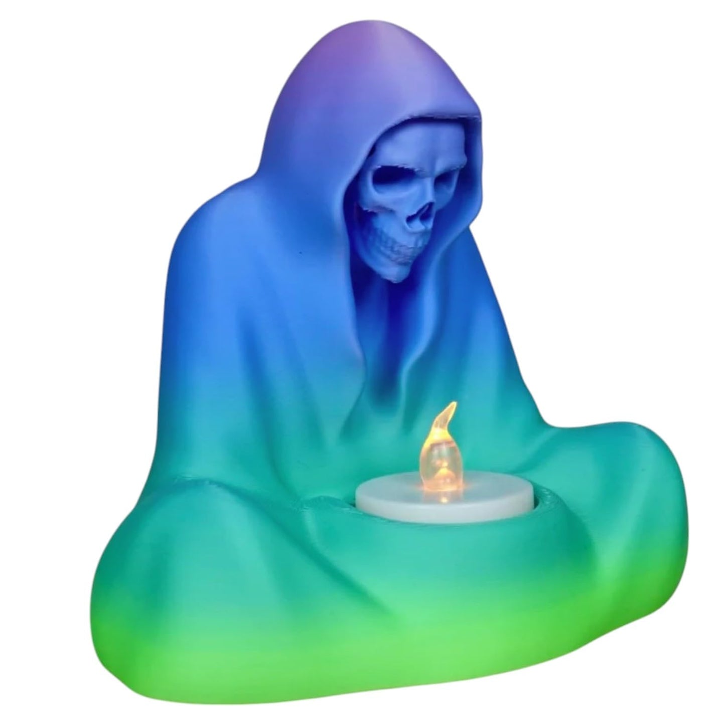 Hooded Skeleton LED Tea Light Holder – Grim Reaper Style 3D Printed Candle Cover for Gothic, Fantasy & Halloween Decor – Battery Candle Not Included – 3D Printed in Canada