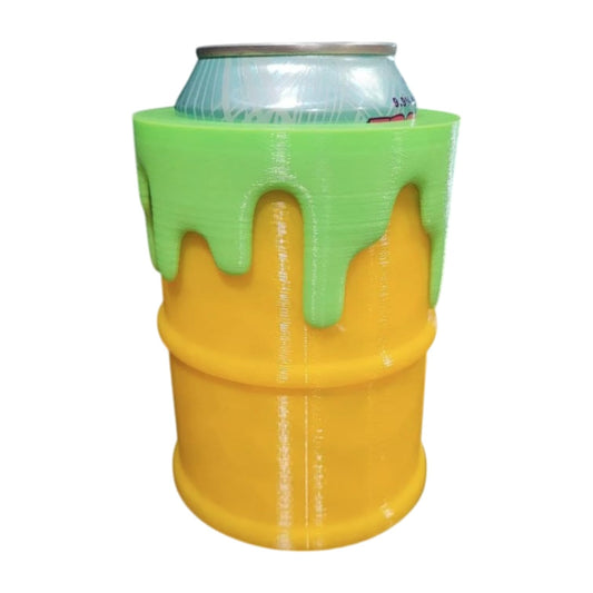 Toxic Radioactive Barrel Can Cooler with Green Slime Drip – Retro Drink Holder for Standard 12oz Cans – 3D Printed in Canada