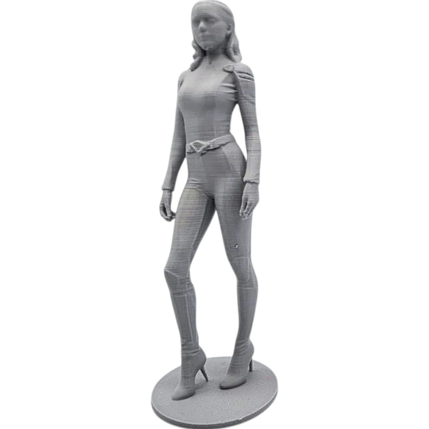 Stylized Female in Uniform Figurine – Elegant Standing Sculpture with Heels and Belted Suit – 3D Printed in Canada