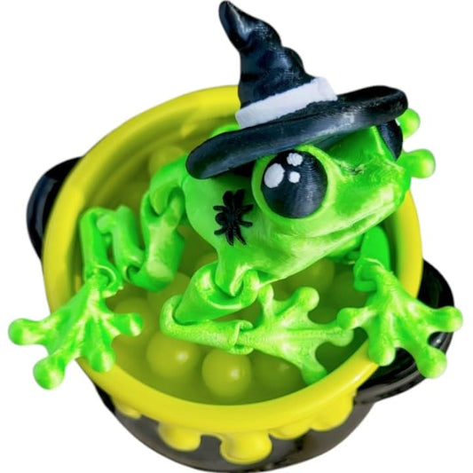 Witch Frog Figurine – Articulated Halloween Frog with Hat – 3D Printed in Canada